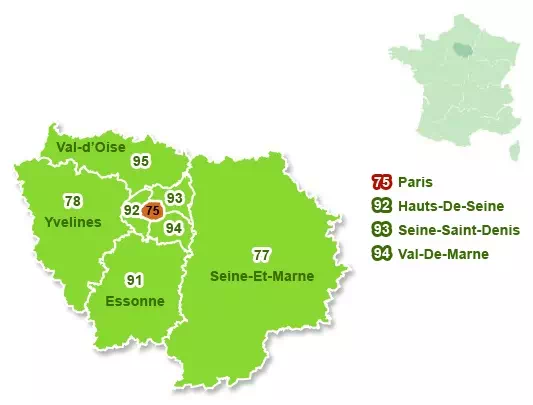 Carte de la rÃ©gion ÃŽle-de-France