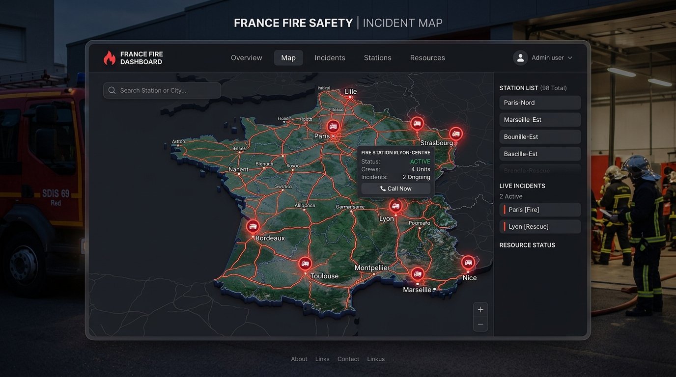 Carte des casernes de pompiers en France