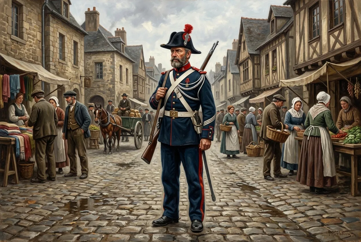 Gendarme du Second Empire ou de la 3ème République vers 1870 avec bicorne