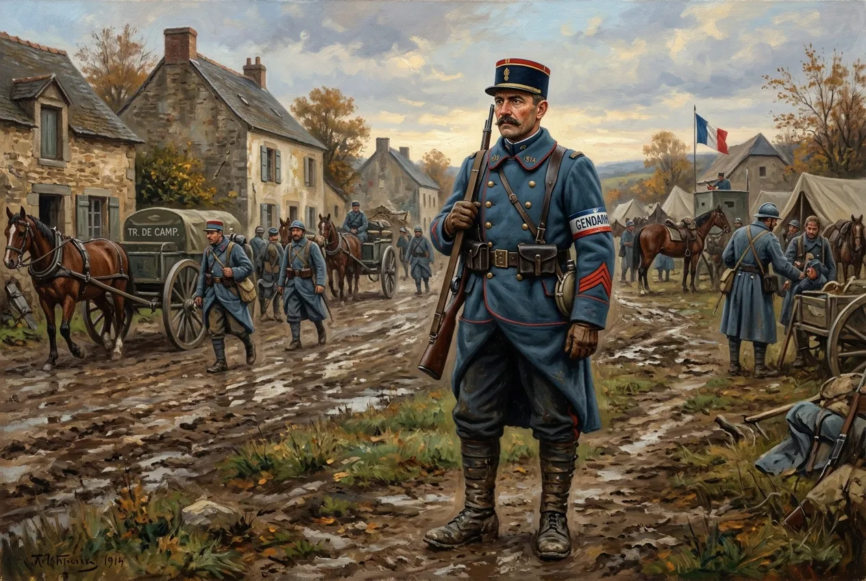 Gendarme de la Première Guerre mondiale en 1914 en tenue de campagne