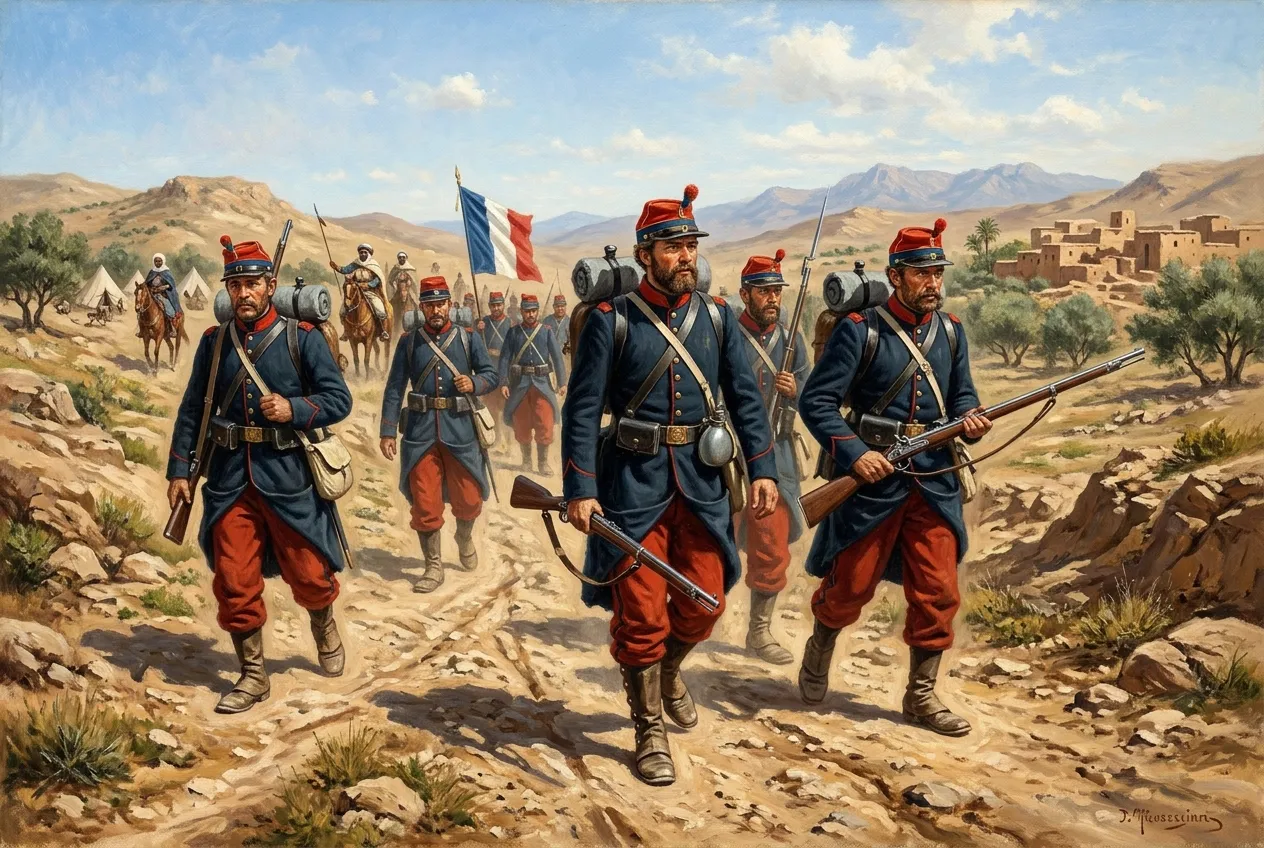 Soldats français en Afrique du Nord vers 1840 portant la casquette d'Afrique, ancêtre du képi